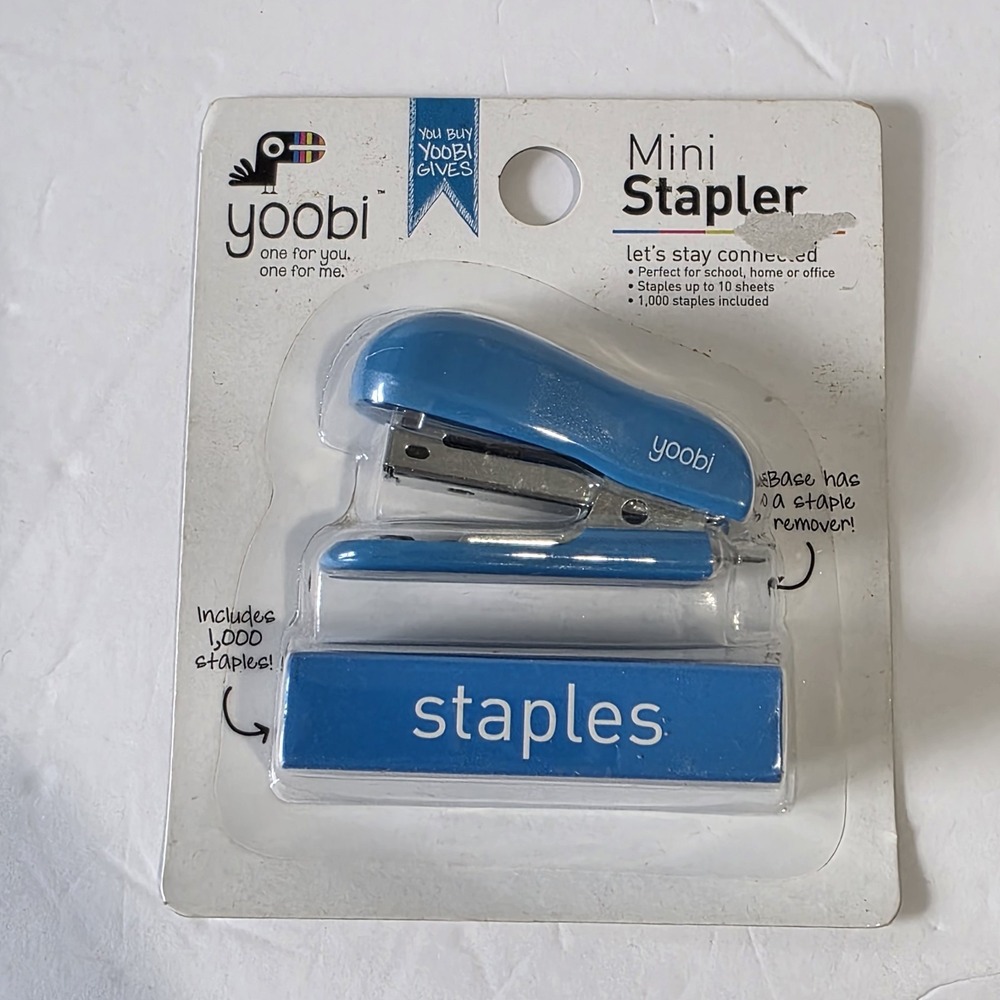 Yoobi Mini Stapler With 1000 Staples School Office Desk Blue New